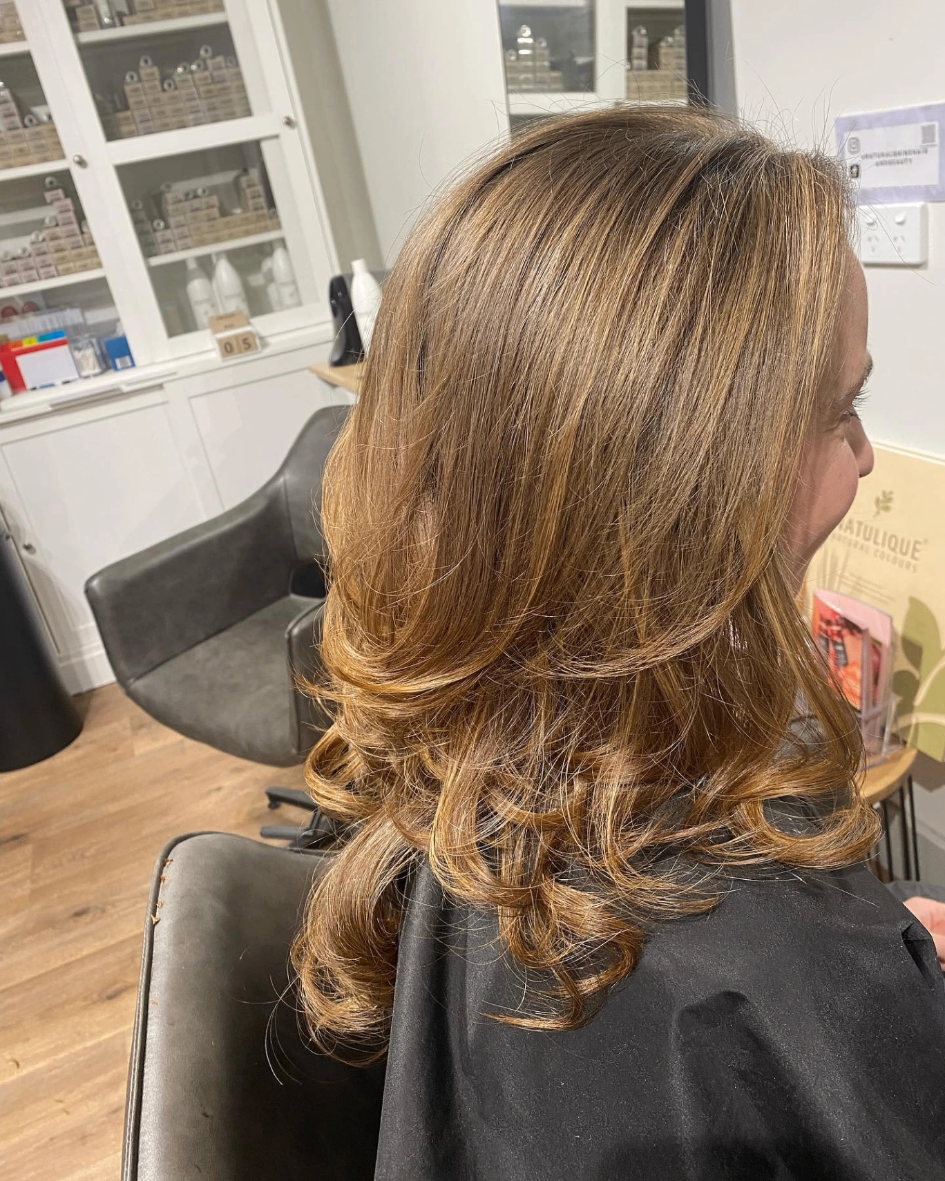 Caramel balayage blow-dry finished with organic colour at Natural Shine Hair & Beauty, North Kellyville